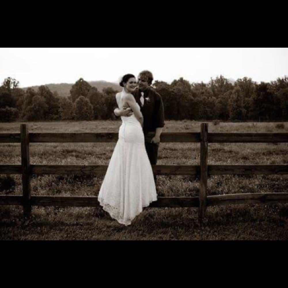 Sandals Dessy Group strapless wedding dress